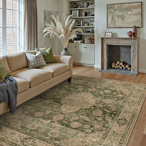 Vintage Teppich Wohnzimmer 120x170cm Grün Schlafzimmer Wohnzimmerteppich Waschbarer rutschfest Carpet Boho Bettvorleger Esszimmer BüRo Weich Kurzflor Groß Teppiche Retro Grün 120 x 170 cm (R