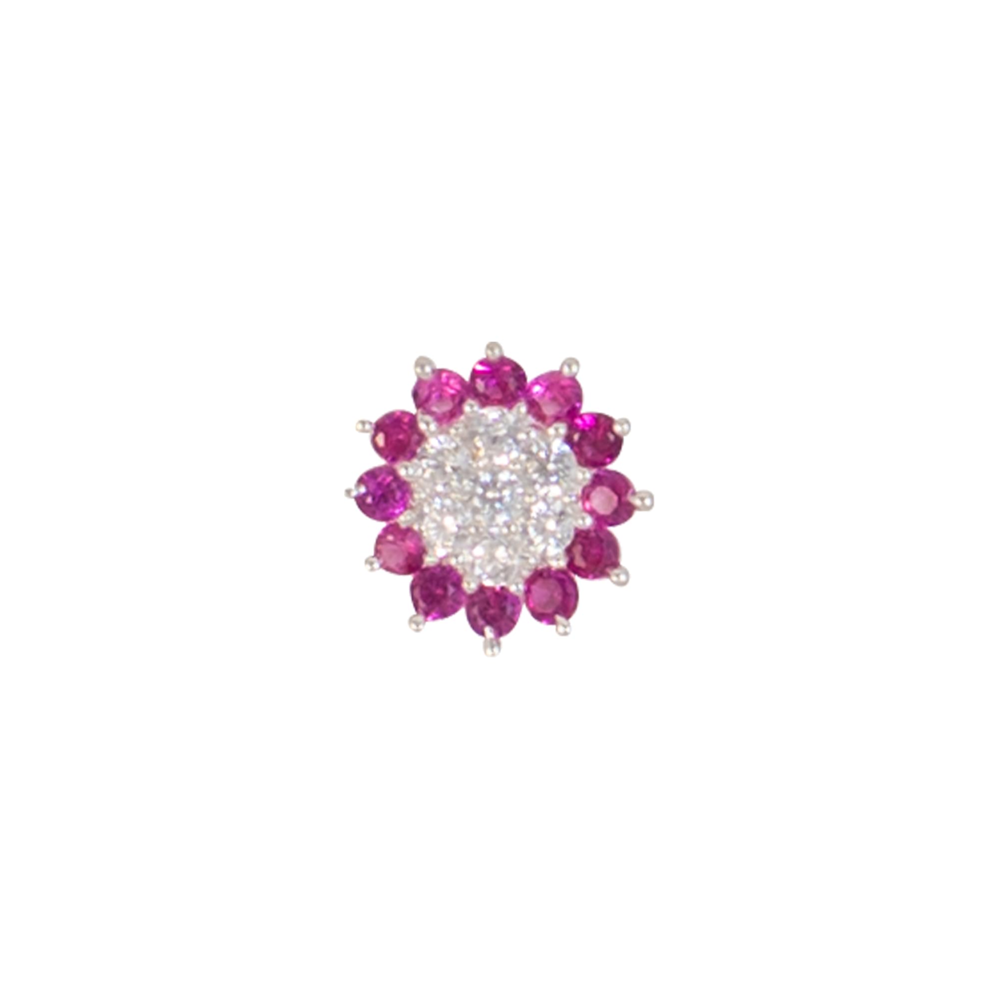 tvisva jewels Sterling Silver Nose Stud, Ruby Pink and Clear Crystal Stones, Flower Design, 0.8 cm, S925-picture-22