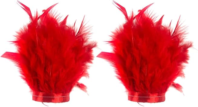 Red Feather Slap Bracelet Cuffs Satin Turkey Feather Trim Bracelet Cuffs Carnival Feather Accessories Wedding Bridal Feather Wrist Cuff Christmas Party Costume, 1 Pair