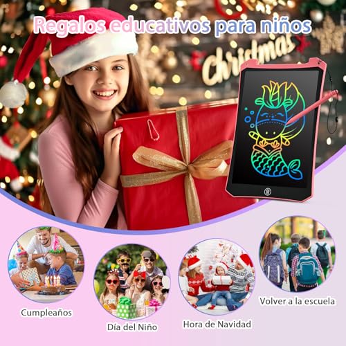 BlueSwan Pizarra Magica Infantil Regalo Niña 2 3 4 5 6+ Años, 10 Pulgadas LCD Tableta Escritura, Pizarra Digital Interactiva Juguetes Educativos, Actividades de Viaje para Pequeños Coche Avión,Rosa - imagen 2
