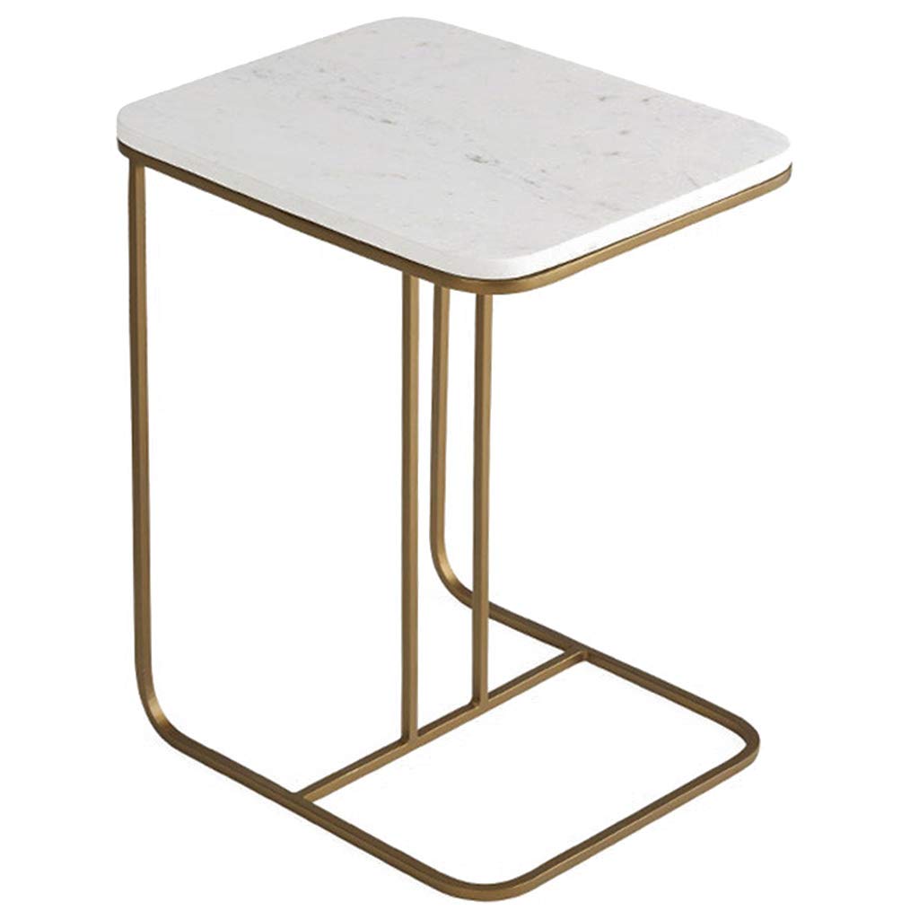 Rectangular Small Coffee Table Nordic Creative Furniture,C-Type Sofa Bedside Table,Marble Effect Top,50 x 38 x 58cm