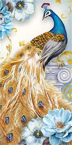 Broderie diamant 5D grand format motif paon et pivoines de qualité supérieure