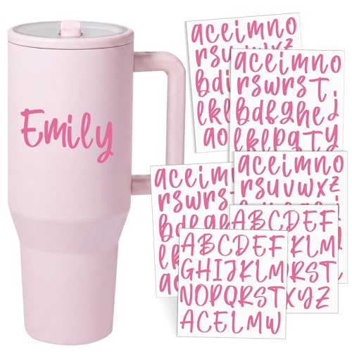Image of 6 Sheets UV DTF Cup Wrap Name Stickers for Water Bottles Waterproof Custom Vinyl Decals Personalized Lettering Gift Stickers for 14-40oz Tumbler Cups Mugs DIY Craft (Pink)