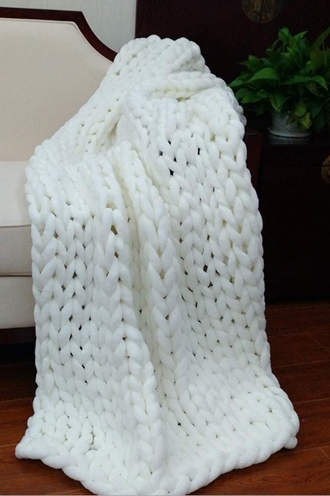 YIYIDAThrow Sofa Blanket Handmade Giant Chunky Wool Knit Bulky Blanket Home Decor Gift Thick and Warm 120x150cm