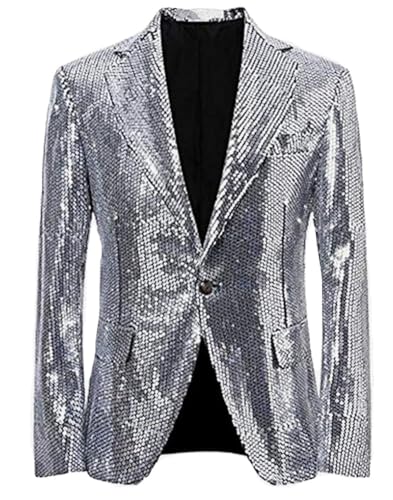 Men's Hot Pink Sequined Nightclub Tuxedo One Button Blazer Jacket Wedding Coat Hot Pink 48 Chest / 42 Waist3