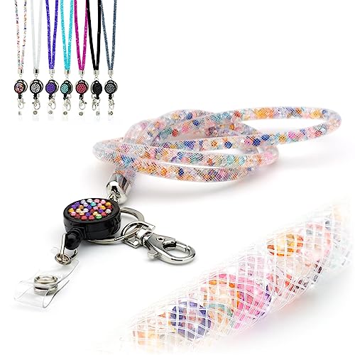 CKB LTD Cordón Llaves Cuello, multicolor brillante con diamantes de imitación con gemas de cristal con clip de metal y clip retráctil para tarjetas de identificación Cordones de Insignia, 1 unidad