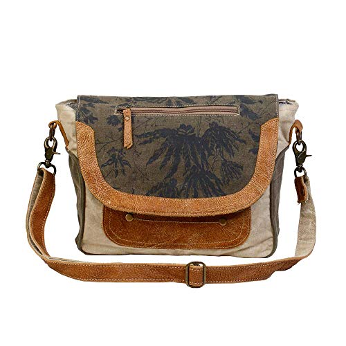 Myra Bag Classic Upcycled Canvas & Leather Messenger Bag S-12284