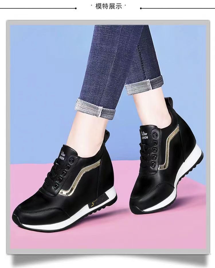 Women's Leather Chunky Sneakers, Comfortable Height Increasing Sports Shoes, Casual Walking Shoes2