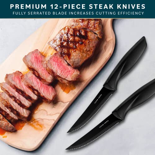 Home Hero Steak Knife Set, Steak Knives Set Of 12 - Serrated Steak Knives - Ultra-Sharp High Carbon Stainless Steel Knives With Ergonomic Handles #TOP3