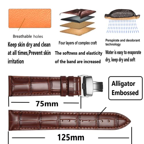 Image of Moran Genuine Leather Band Alligator and Cowhide Replacement Deployment Buckle Watch strap18mm to 24mm Crocodile Leather Strap for Men's and Women's