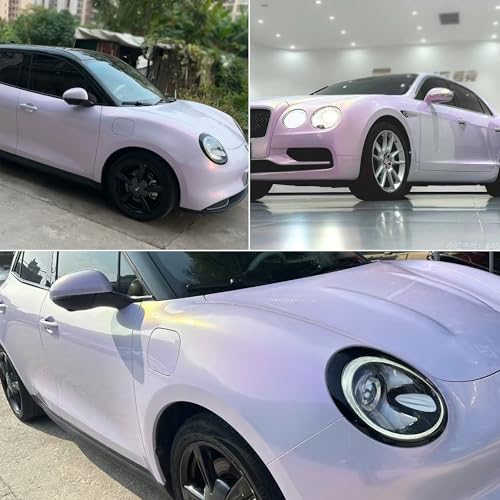 Image of Light Purple Gray to Charming Diamond Gold Metallic Chameleon Vinyl Wrap Sparkling Pearlescent Pink Color Change DIY Vehicle Vinyl Film, 59.84 inch x 39.37 inch