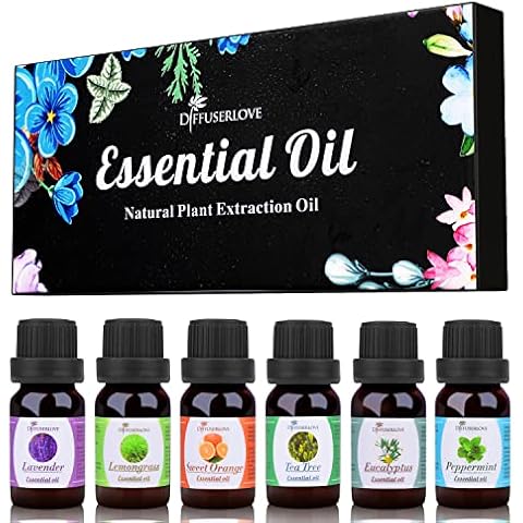 Diffuserlove Essential Oils 6 Gift Set Eucalyptus, Lavender, Lemongrass, Sweet Orange, Peppermint,Tea Tree Cover