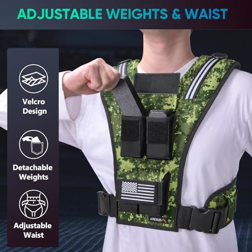 Image of APEXUP Adjustable Weighted Vest Men 20lbs /30lbs /40lbs Weights with Reflective Stripe, Weight Vest Woman Workout Vest for Strength Training Running Walking
