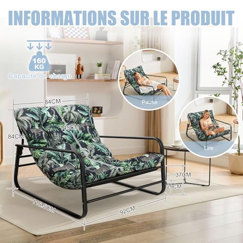 Fauteuil jardin extérieur 2 places avec coussin réversible en acier - 3