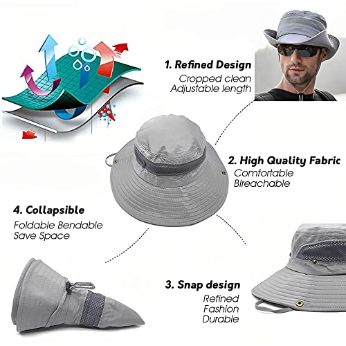 Image of GUSTAVE Wide Brim Hat 360 Degree UV-Protection Sun Hat for Men with Neck Flap & Removable Face Cover Outdoor Unisex Sun Hat with Chin Strap, Breathable Sun Hat for Hiking, Fishing, Gardening