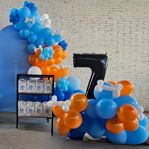 Image of YMSZ Blue and Orange Balloons, 67pcs 12 Inch Royal Light Blue and Orange Beige Balloons for Birthday, Graduation, Baby Shower Party Decorations