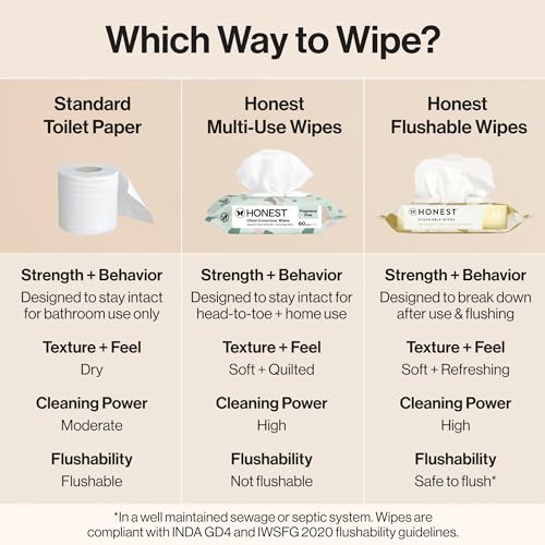 Image of The Honest Company Flushable Wipes for Sensitive Skin, Hypoallergenic, Fragrance-Free, Gilded Wings Design, 126 Count (Pack of 3)