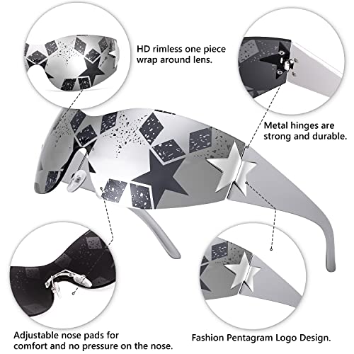 FEISEDY Y2K Sunglasses for Women Men 2000s Fashion Rimless Wrap Around Frameless Star Sun Glasses B90903