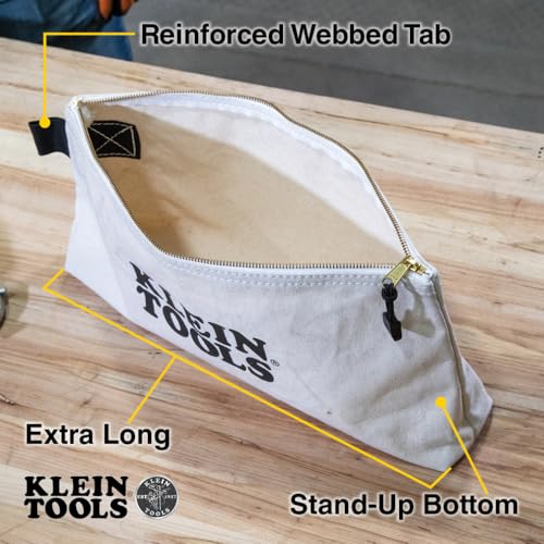 Image of KLEIN TOOLS 62042 16-Inch Zipper Bag, Extra Long, No. 10 Canvas, Heavy Duty Tool Bag, 3-Inch Stand-Up Bottom, Multipurpose for Tools or Crafts