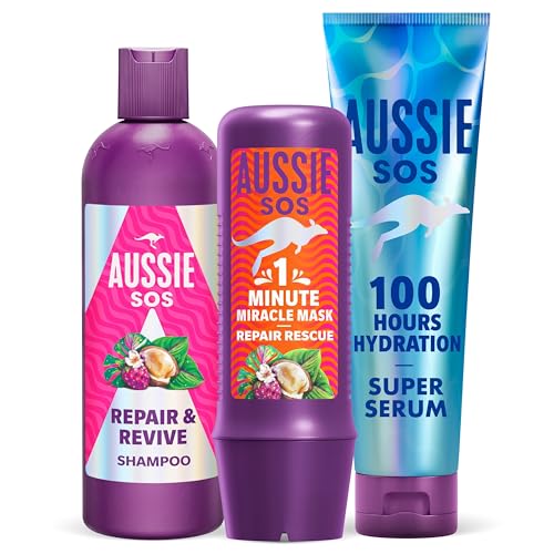 Bundle of Aussie Repair And Revive Shampoo and Deep Conditioner Treatment Hair Mask Set + Aussie Super Serum Leave In Conditioner Hair Serum 160ml