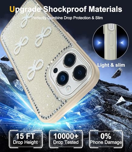 Image of DIZORO Compatible for iPhone 13 Pro, Luxury Diamond Cute with Bow Glitter Bling Case with Full Camera Protection PC+TPU Glossy Shiny Back Cover Case for Girls Women (Desert)