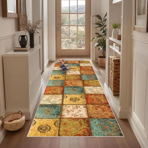 Long Carpet Runner Non Slip Hallway Runner Door Mat Washable Laundry Area Runner Rugs Vintage Kitchen Floor Mat Absorbent Runner Mat Heavy Duty Entrance Mat Bathroom Bedroom Stair 40 x 100 cm