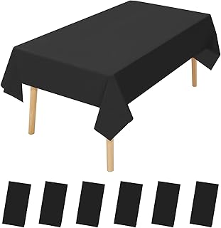 6 Pack Premium Disposable Plastic Tablecloth 54" x 108" Party Table Cloths Disposable for 6 to 8 Foot Tables Indoor or Outdoor Parties Birthdays Weddings Christmas Anniversary Buffet Table (Black)