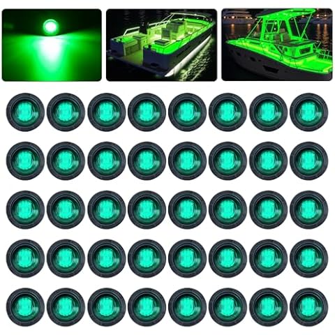 PSDRIQQ 40Pack DC12V 3/4 Inch Mini Marine Boat LED Lights Stern Anchor Transom Deck Courtesy Light Interior Lamp Navigation Lights Waterproof for Yacht Sailboat Kayak Pontoon - Green Cover