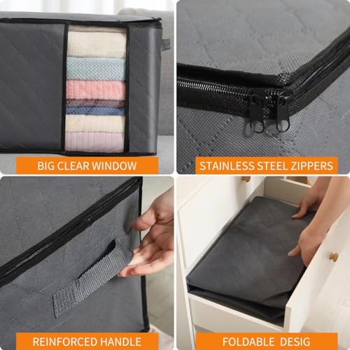 Auveir 6 Stück 60L Aufbewahrungstasche, Aufbewahrungsbox mit Deckel, Große Kleideraufbewahrung Umzugskartons, Faltbare Aufbewahrung Boxen für Bettdecken Decken Kleidung Unterbett Kleiderschrank