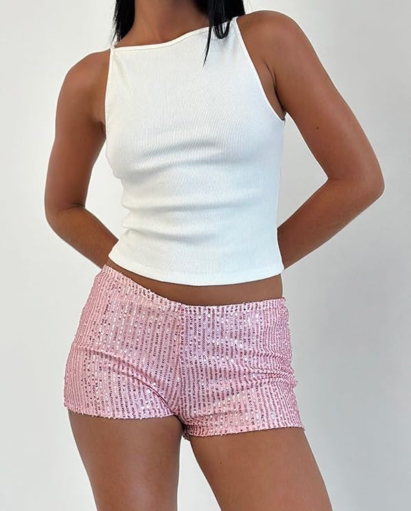 Women Y2k Sequin Micro Shorts Low Rise Bodycon Sparkly Mini Shorts Sexy Going Out Bottoms Rave Party Clubwear - Image 2