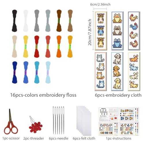 Image of FREEBLOSS 6 Set Cross Stitch Bookmark Kit Cross Stitch Kit Farm Animals Stamped Cross Stitch Bookmark with Instruction Cross Stitch Kits for Adults DIY Bookmark Kit 8.7''x3.15''