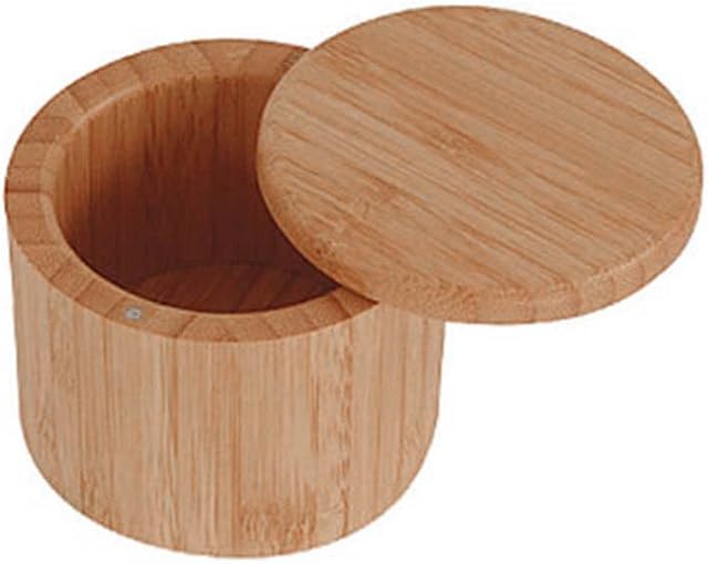 BESTonZON Bamboo Salt Box Natural Bamboo Storage Box Spice Jar Bamboo salt Container with Lid(Round)
