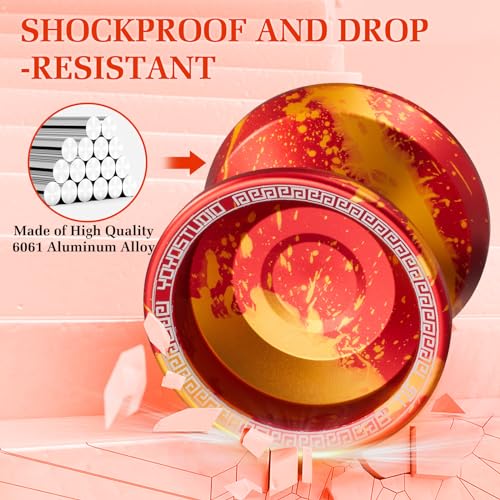YOYOSTUDIO T16 Dual Purpose Yoyo Professional Responsive Yoyo for Kids 8-12 Beginner Metal Yo yo for Adults with Unresponsive Yoyo Bearing Kits, 10 Yo-Yo String, Yoyos Case & Glove (Red and Gold) - Thumbnail 5