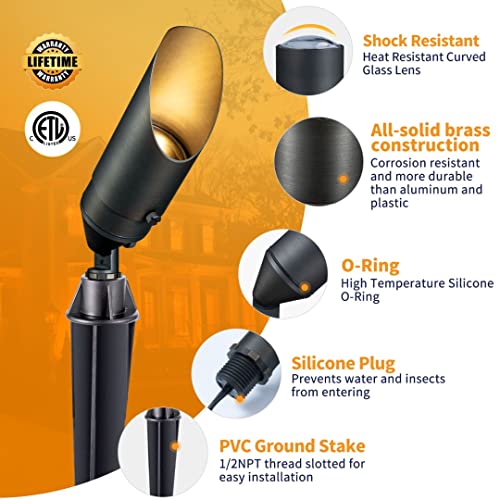 Gardenreet Solid Brass Landscape Spotlight,12V Low Voltage Directional Uplight Outdoor Led Landscape Light Fixture(Stretchable) Without Bulb(12 Pack) #TOP1