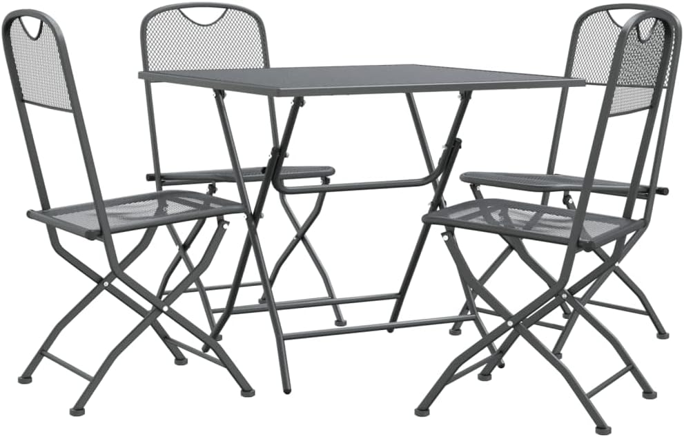 vidaXL Patio Dining Set - 3 Piece Outdoor Furniture Set with Expanded Metal Mesh - Anthracite Color - Weather & - Foldable Design