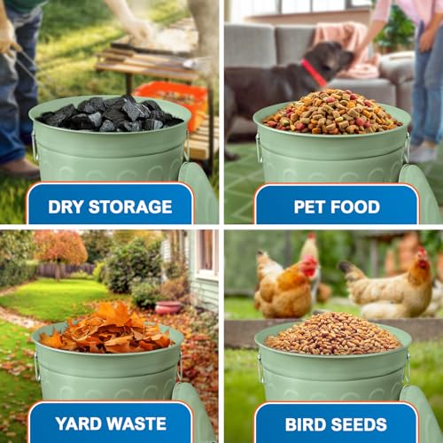 Image of Plexon 13 Gallon Metal Trash Can with Lid Outdoor Vintage Trash Can Steel Retro Garbage Can for Kitchen Farmhouse Rustic Bird Seed Storage Pet Food Cute Bucket, Green 6 Pack