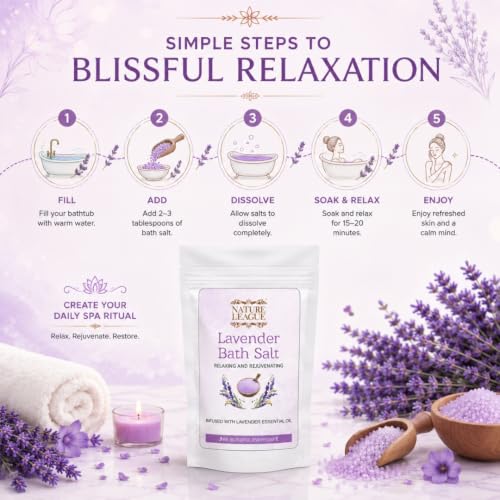 Image of Lavender Bath Salt Soak with Natural Essential Oils, Calming Aromatherapy for Stress Relief, Muscle Relaxation & Skin Revitalization, Luxury Spa-Like Experience, Paraben & Cruelty Free, 250g (Pack of 2)