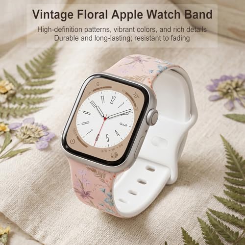 Image of Floral Band Compatible with Apple Watch Bands for Women 40mm 42mm 41mm 38mm 44mm 45mm 46mm 49mm, Cute Pattern Flower Soft Silicone Sport Strap for iWatch Series Ultra 11 10 SE 9 8 7 6 5 4 3 2