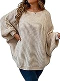 SOLY HUX Women's Plus Size Crewneck Long Sleeve Casual Oversized Sweater Pullover Tops Apricot 3XL