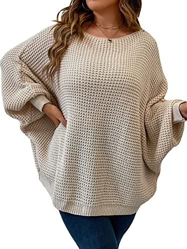 SOLY HUX Womens Plus Size Oversized Sweater Fall Fashion Crewneck Long Sleeve Casual Pullover Tops Apricot 3X-Large Plus