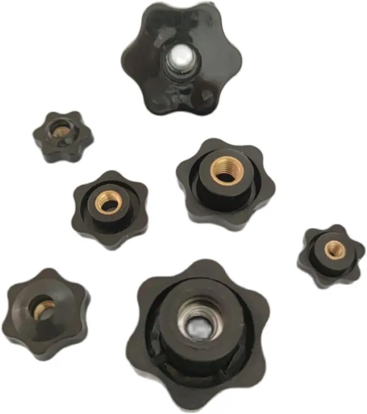 Hand tighten star nut 5PCS M4 M5 M6 M8 M10 M12 Plum Hand Tighten Nuts Handle Thread Mechanical Black Thumb Clamping Knob Manual Perforated(Perforated,M12 48 Iron ore)