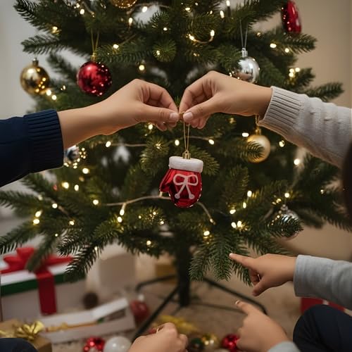 Image of Crackles Santa Hand Christmas Hanging Ornaments (Set of 4) | Red Decorative Mittens for Christmas Tree & Home Decor | Festive Gift & Party Decoration