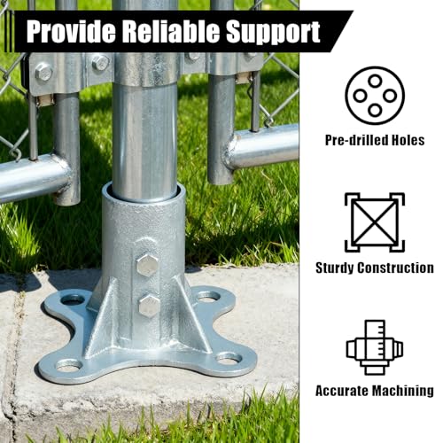 Chain Link Fence Post Floor Flange 2 1/2\" Heavy Duty Round Post Base Bracket with 2 3/8\" OD for Fence Lamp Mailbox Flag Posts, Galvanized Steel Round Posts Includes Bolts and Nuts, 2 Pack