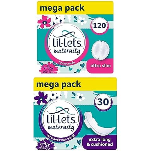 Lil-Lets Hospital Bag Essentials Bundle with Lil-Lets Maternity Maxi Pads X 30 Count and Lil-Lets Maternity Breast Pads X 120 Count Cover