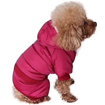 JoyDaog Fleece Lined Dog Coat with Detachable Hood and Detachable Hind Legs,Warm Puppy Jacket in Winter(Red L)