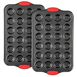 Mini Muffin Pan, 24 Cavity Cupcake Pan, Nonstick Baking Pan, Heavy Duty Small Muffin Tin with Silicone Grip Handles, Set of 2