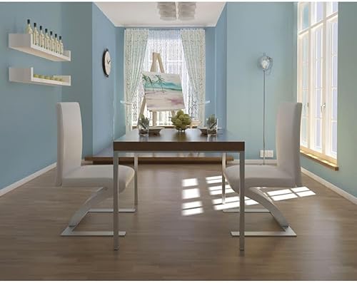 Juego de 2 sillas de comedor escandinavas de piel sintética blanca con patas cromadas, diseño moderno para cocina, comedor y comedor