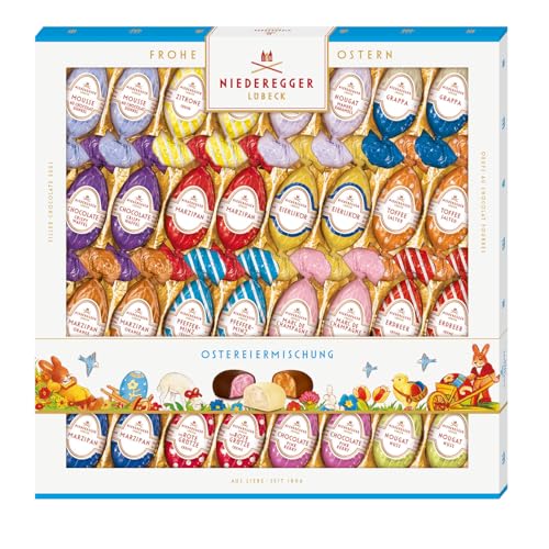 Niederegger | Ostereiermischung | 1x 400g | Ostereier mit verschiedenen Marzipan- Nougat- & Pralinenfüllungen | Umhüllt von Zartbitter- Vollmilch- & Weißer-Schokolade | Ostergeschenk