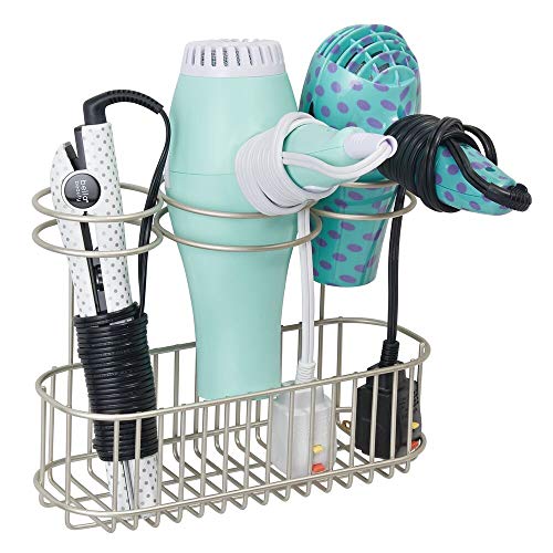 mDesign Wall Mount Hair Care, Hot Styling Tool Organizer Storage Basket