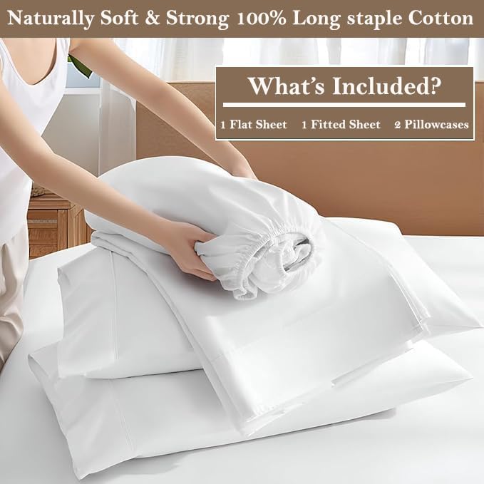 Miniatura 5 de eBeddy Linen - Juego de sábanas de algodón egipcio certificado, tejido satinado de 800 hilos, suaves y sedosas con sábana bajera, sábana encimera, 2